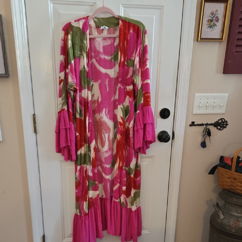Floral Pink and Green Kimono